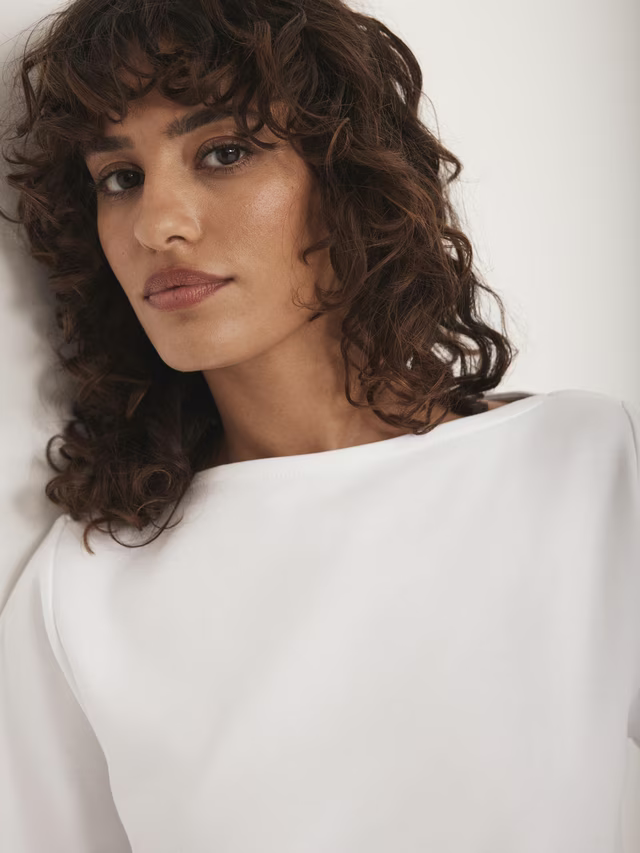 Mint Velvet Cotton Slash Neck T-Shirt, White Ivory