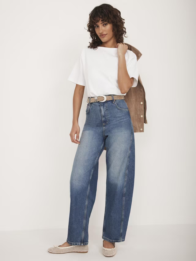 Mint Velvet Cotton Slash Neck T-Shirt, White Ivory