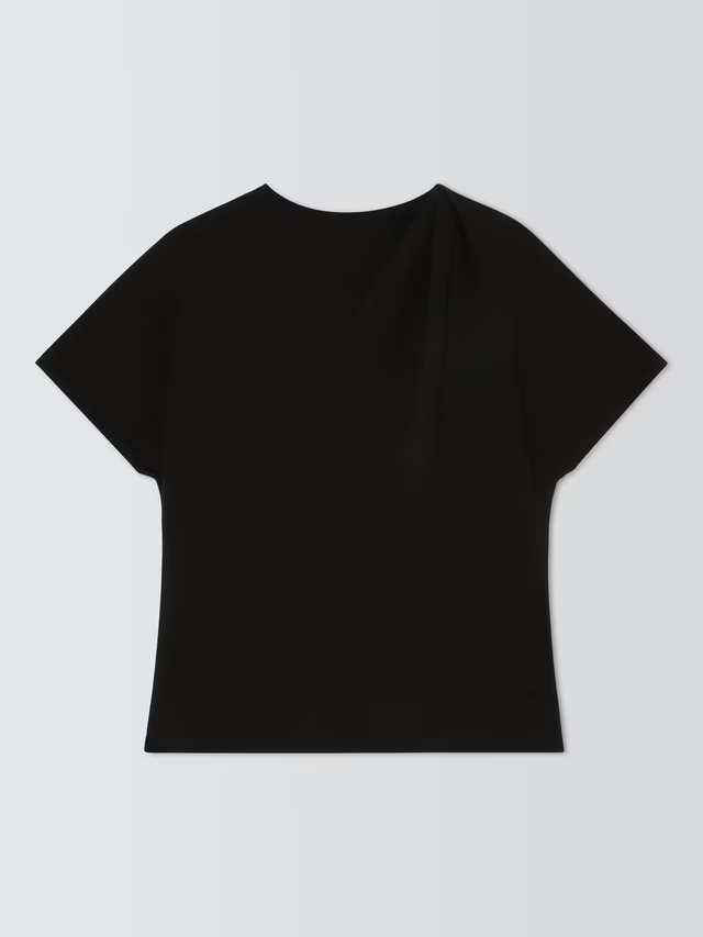John Lewis Drape Neck Short Sleeve Cotton Top, Black