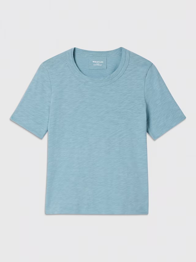 Whistles Rosa Double Trim T-Shirt, Mid Blue