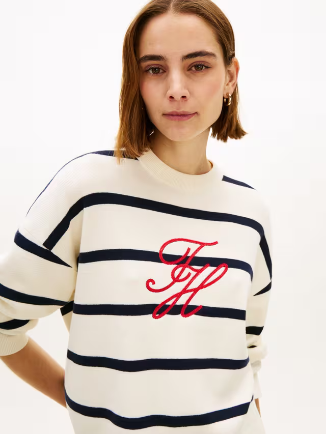 Tommy Hilfiger Stripe Logo Jumper, Blue/Multi