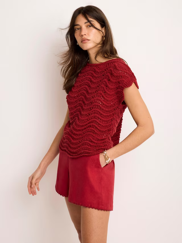 Mint Velvet Textured Metallic Knit Top, Red