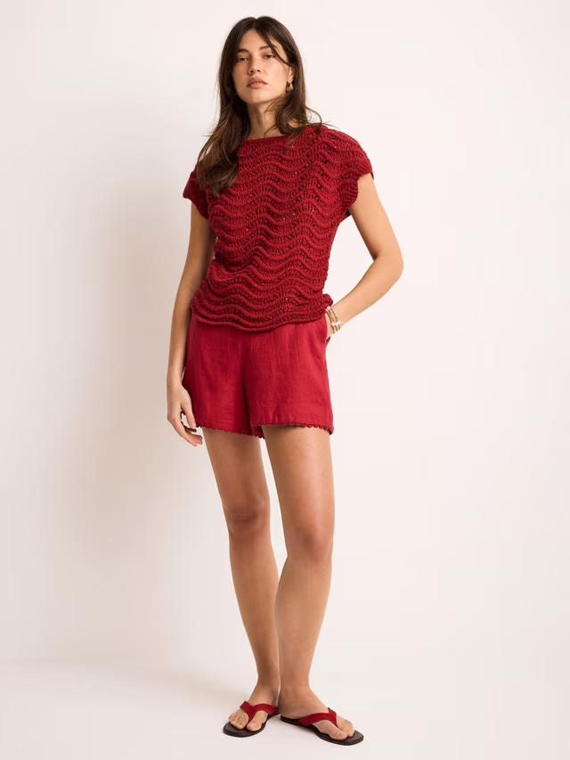 Mint Velvet Textured Metallic Knit Top, Red