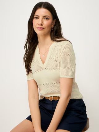 Crew Clothing Lace Knit T-Shirt, Ivory
