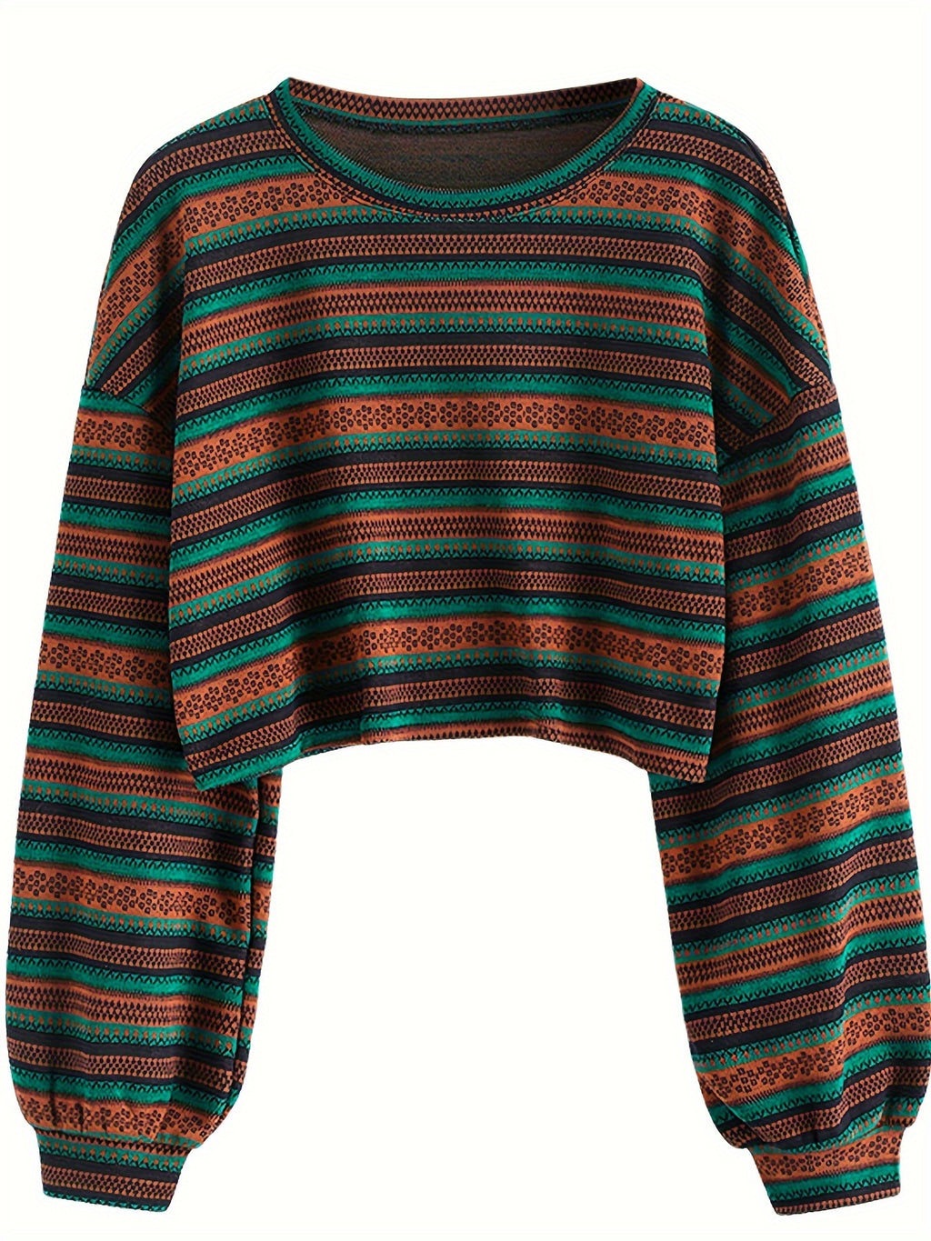 Women's Boho Tribal Stripe Cropped Knit Top