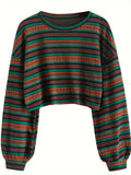 Women's Boho Tribal Stripe Cropped Knit Top