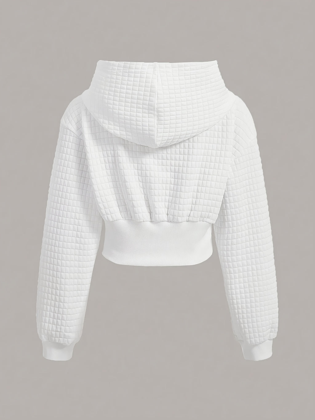 Women's White Quilted Cropped Hoodie with Lace-Up Waist
