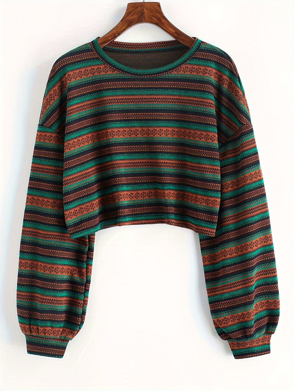 Women's Boho Tribal Stripe Cropped Knit Top