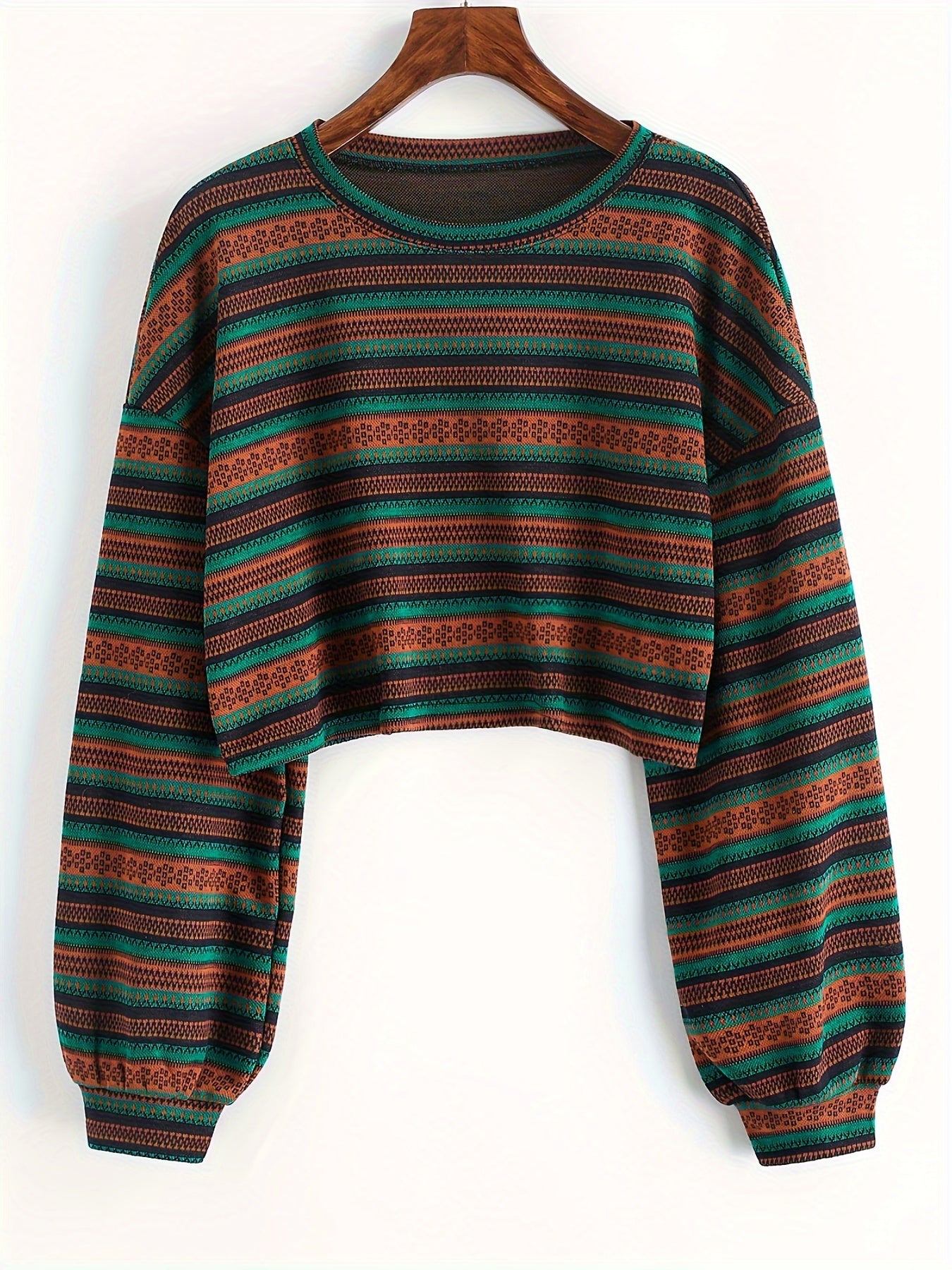 Women's Boho Tribal Stripe Cropped Knit Top