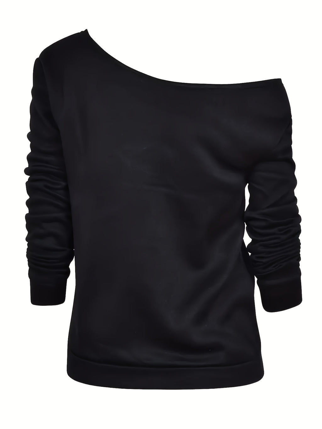Women's Black Asymmetric Off-Shoulder Sweatshirt with Lip Print