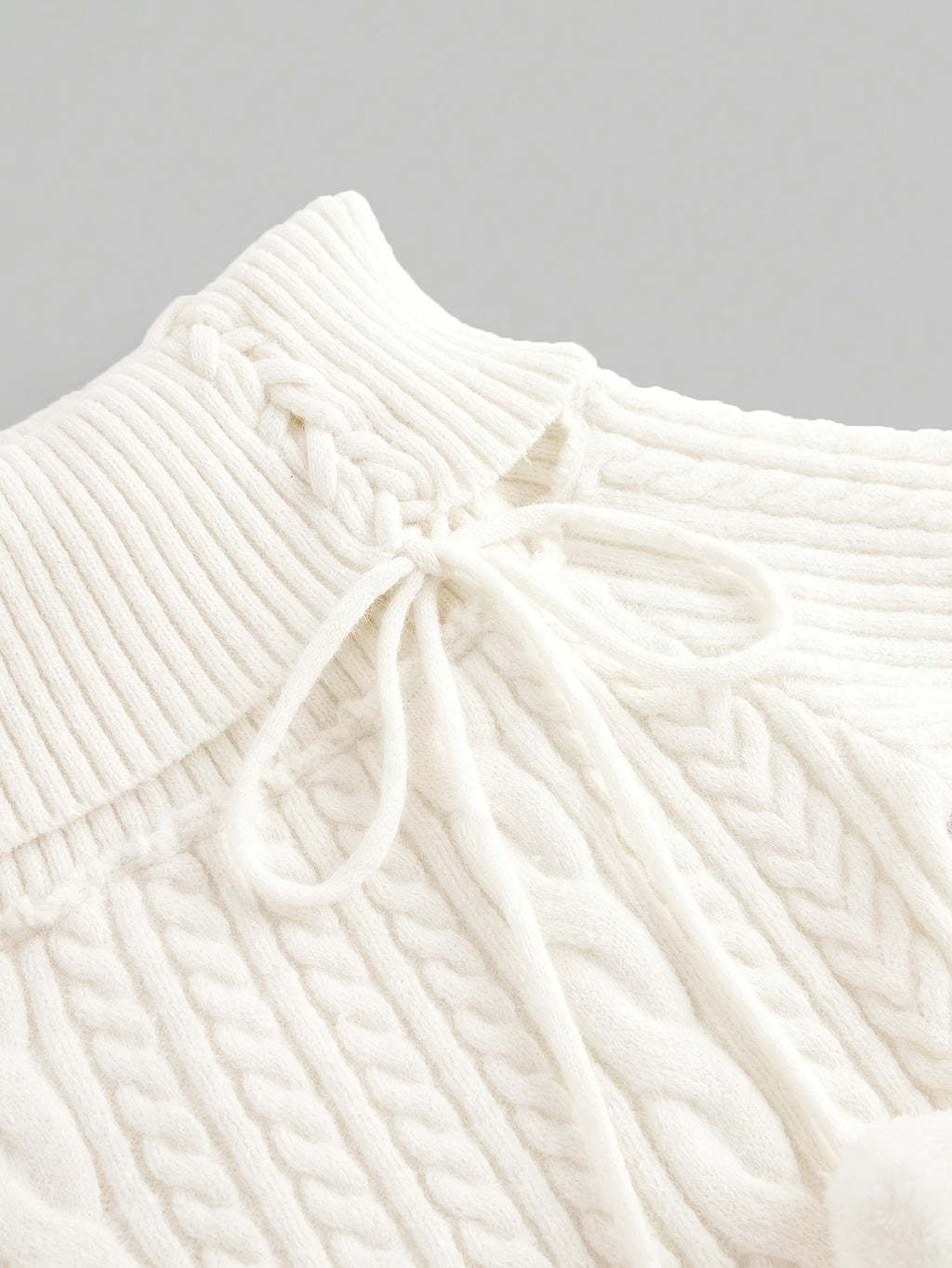 Women's White Off-Shoulder Cable Knit Mini Dress with Faux Fur Trim