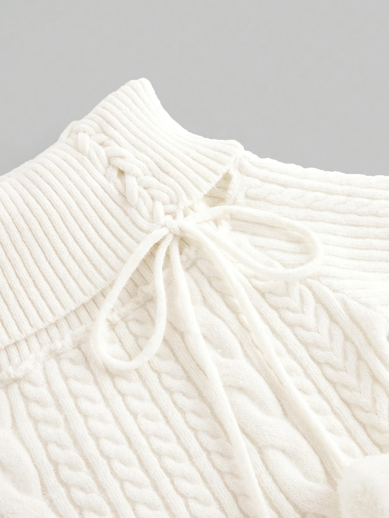 Women's White Off-Shoulder Cable Knit Mini Dress with Faux Fur Trim