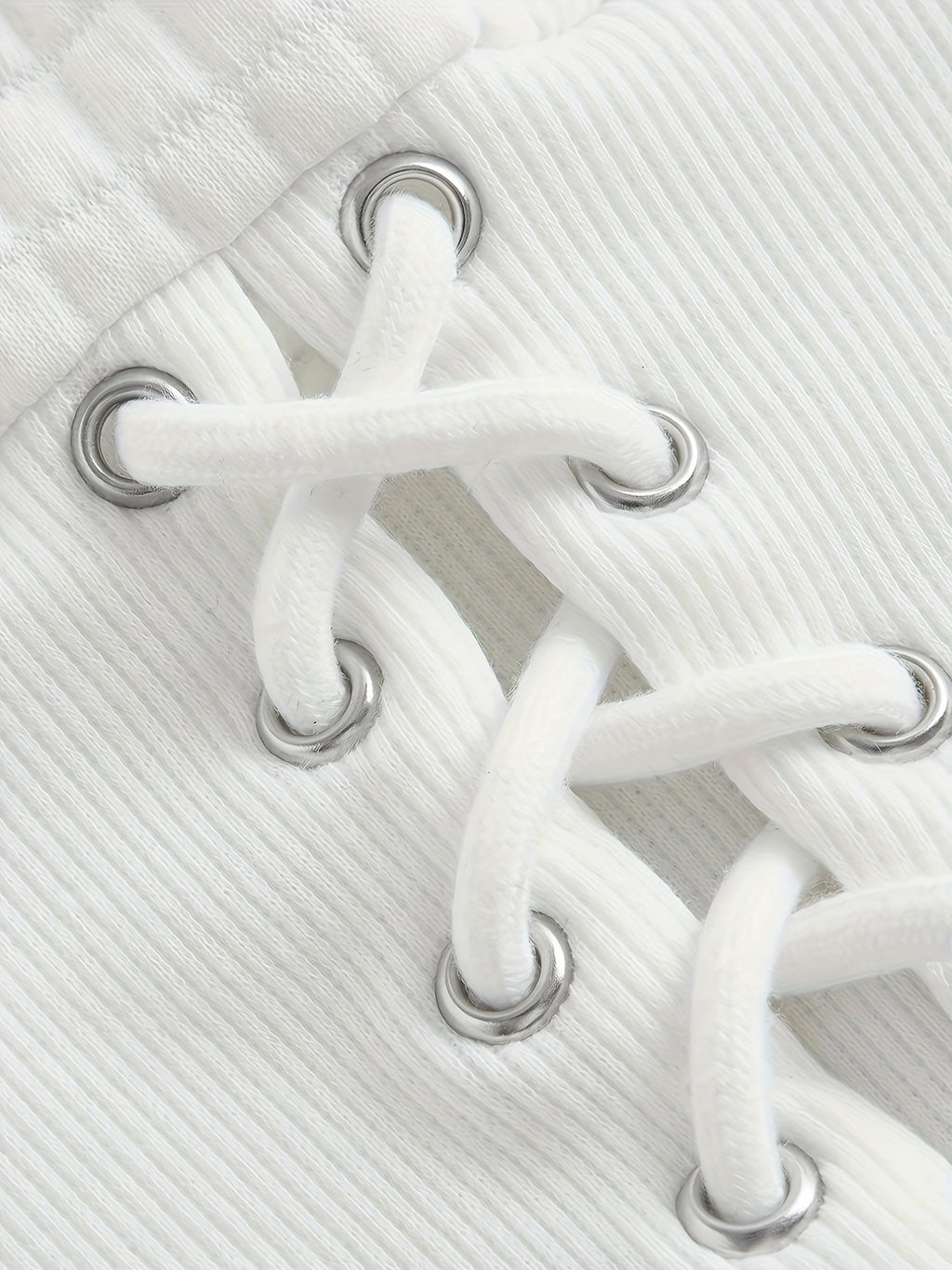 Women's White Quilted Cropped Hoodie with Lace-Up Waist