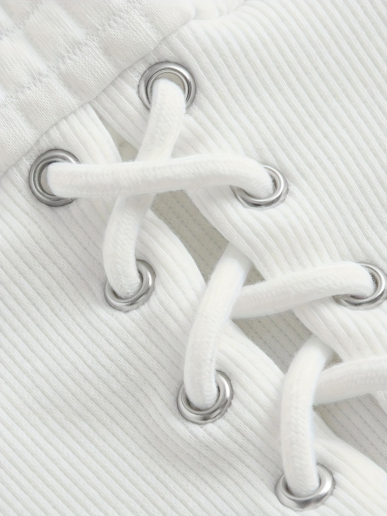Women's White Quilted Cropped Hoodie with Lace-Up Waist