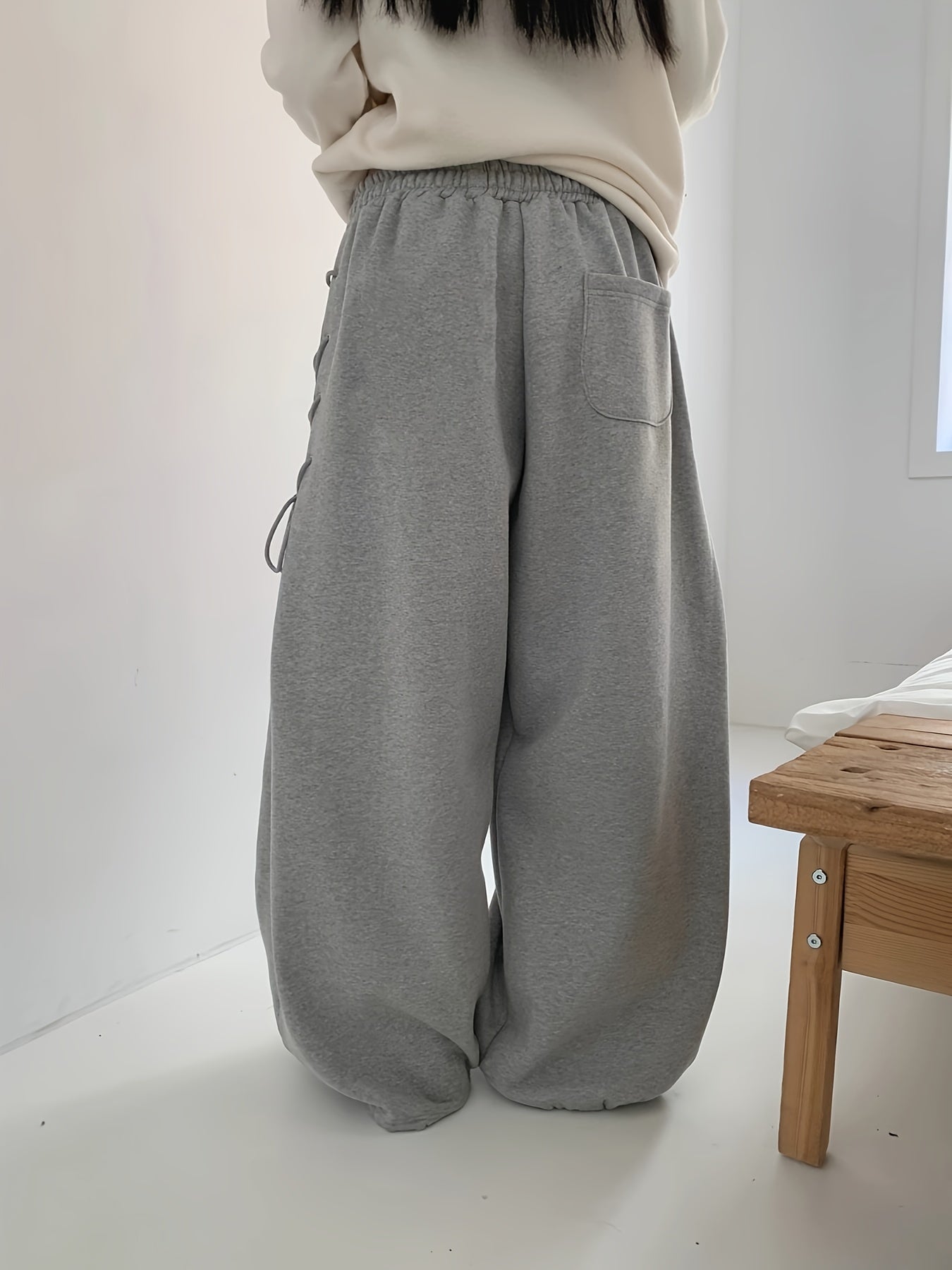 Women's Grey Lace-Up Side Oversized Sweatpants