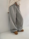 Women's Grey Lace-Up Side Oversized Sweatpants