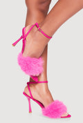 Faux Fur Band Ankle Strap Peep Toe High Heels