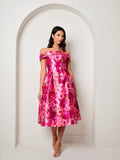 Bardot Twill Fit and Flare Dress in Pink