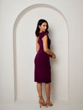 Plus Size One Shoulder Wrap Detail Midi Dress in Purple