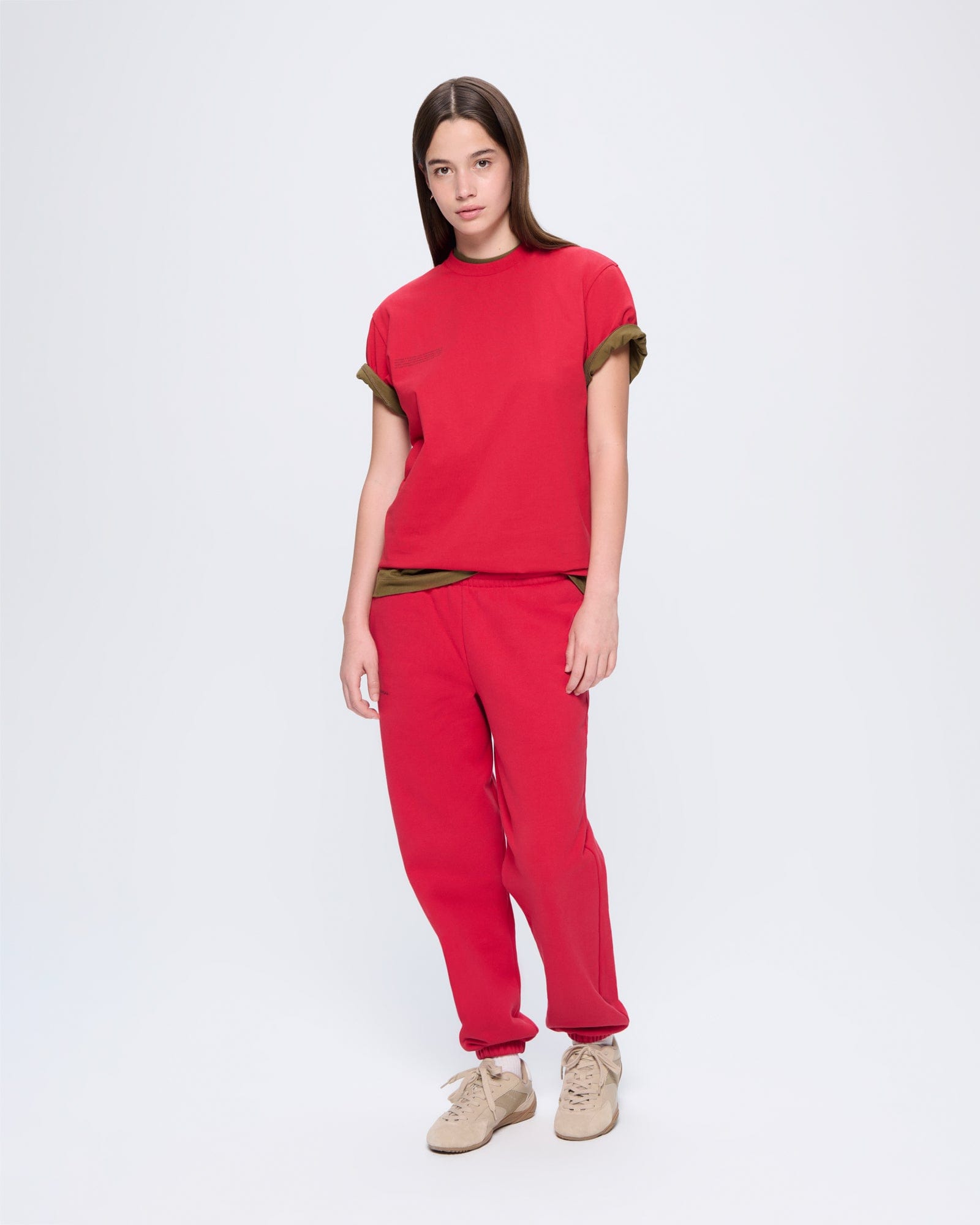 Womens 365 Midweight T-shirt—Goji red