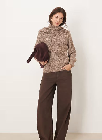 ASOS DESIGN scarf detail relaxed fit multiply jumper in brown