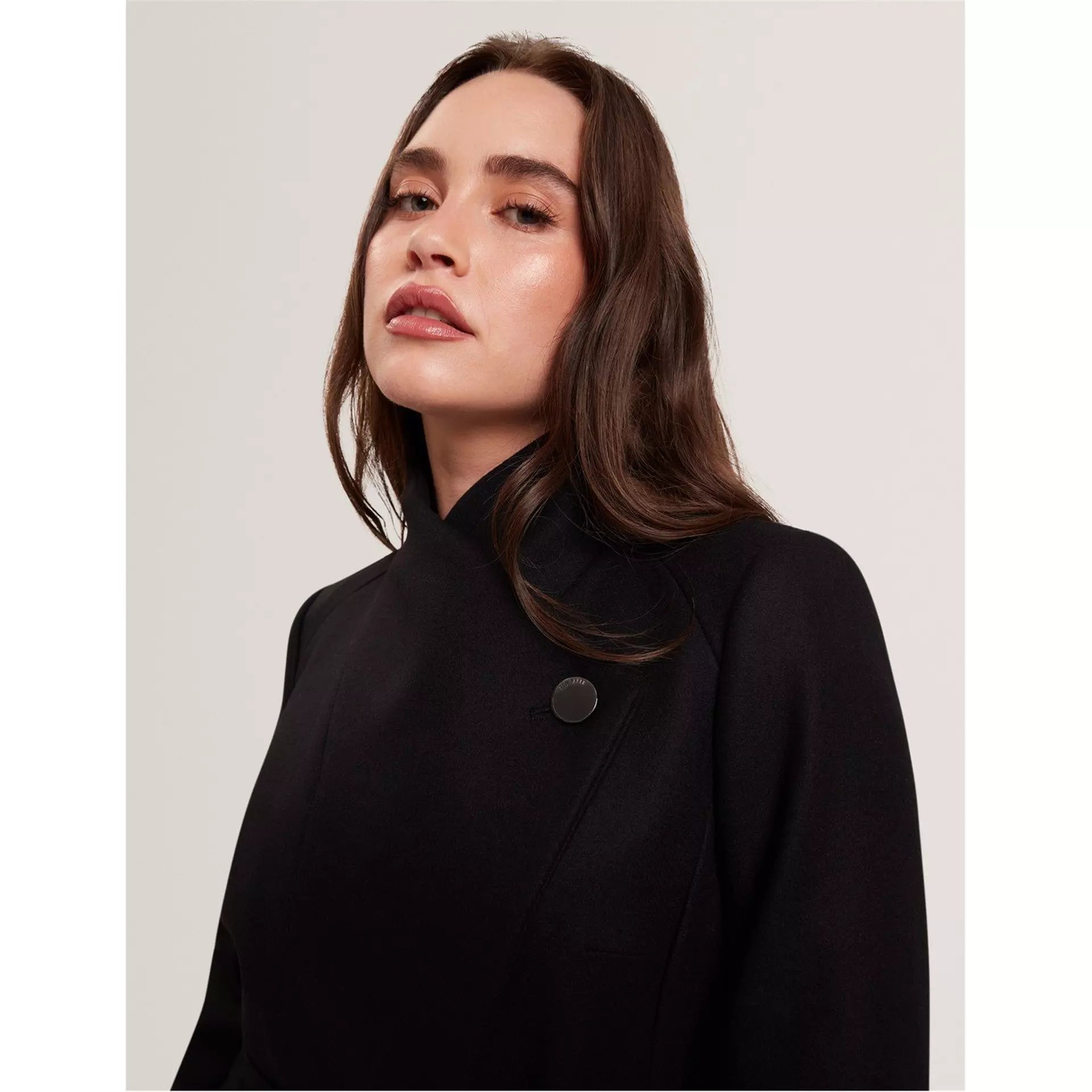 Womens Rose Belted Midi Wool Long Sleeve Coat
