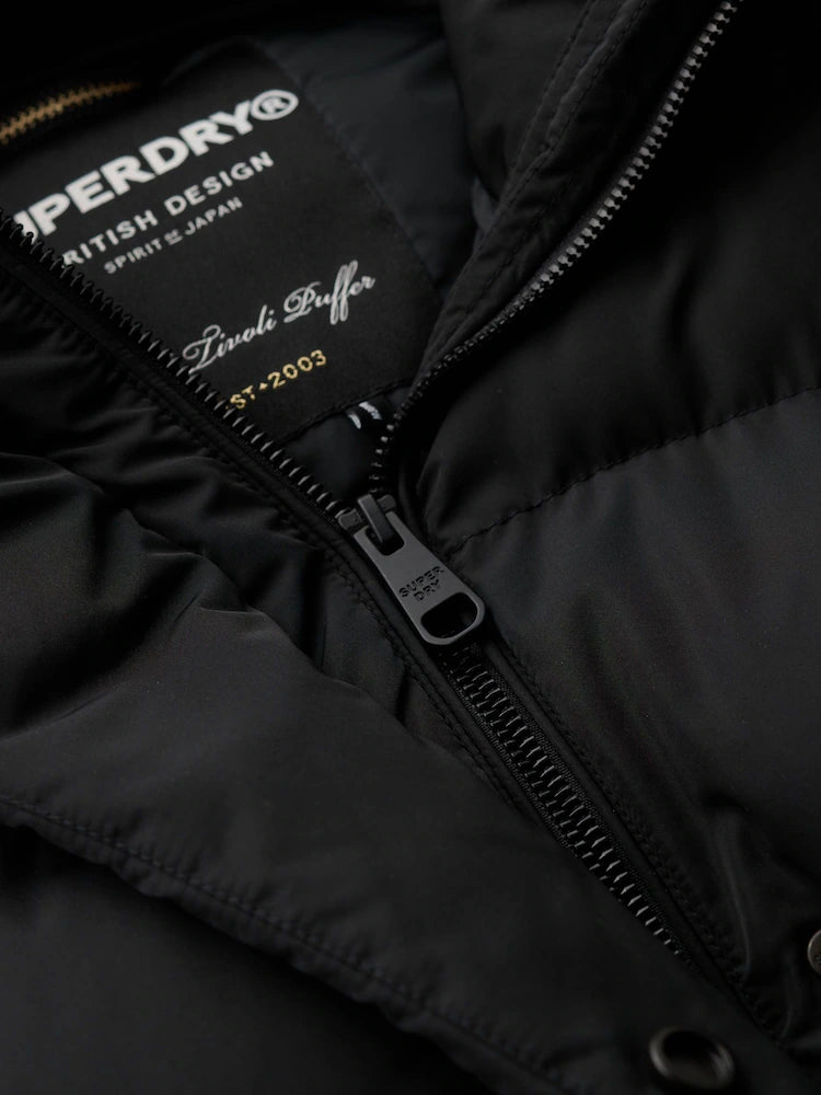 Black Longline Hooded Puffer Coat