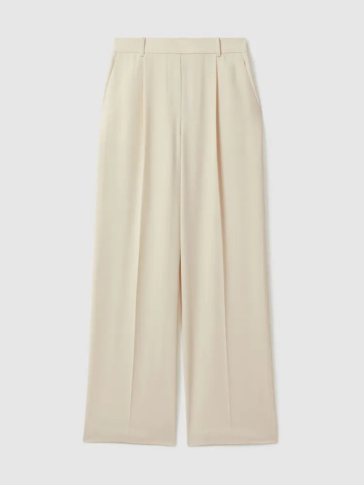 Reiss Cream Eden Elasticated-Waist Wide-Leg Twill Trousers