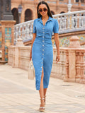 Sosandar Blue Popper Front Denim Dress