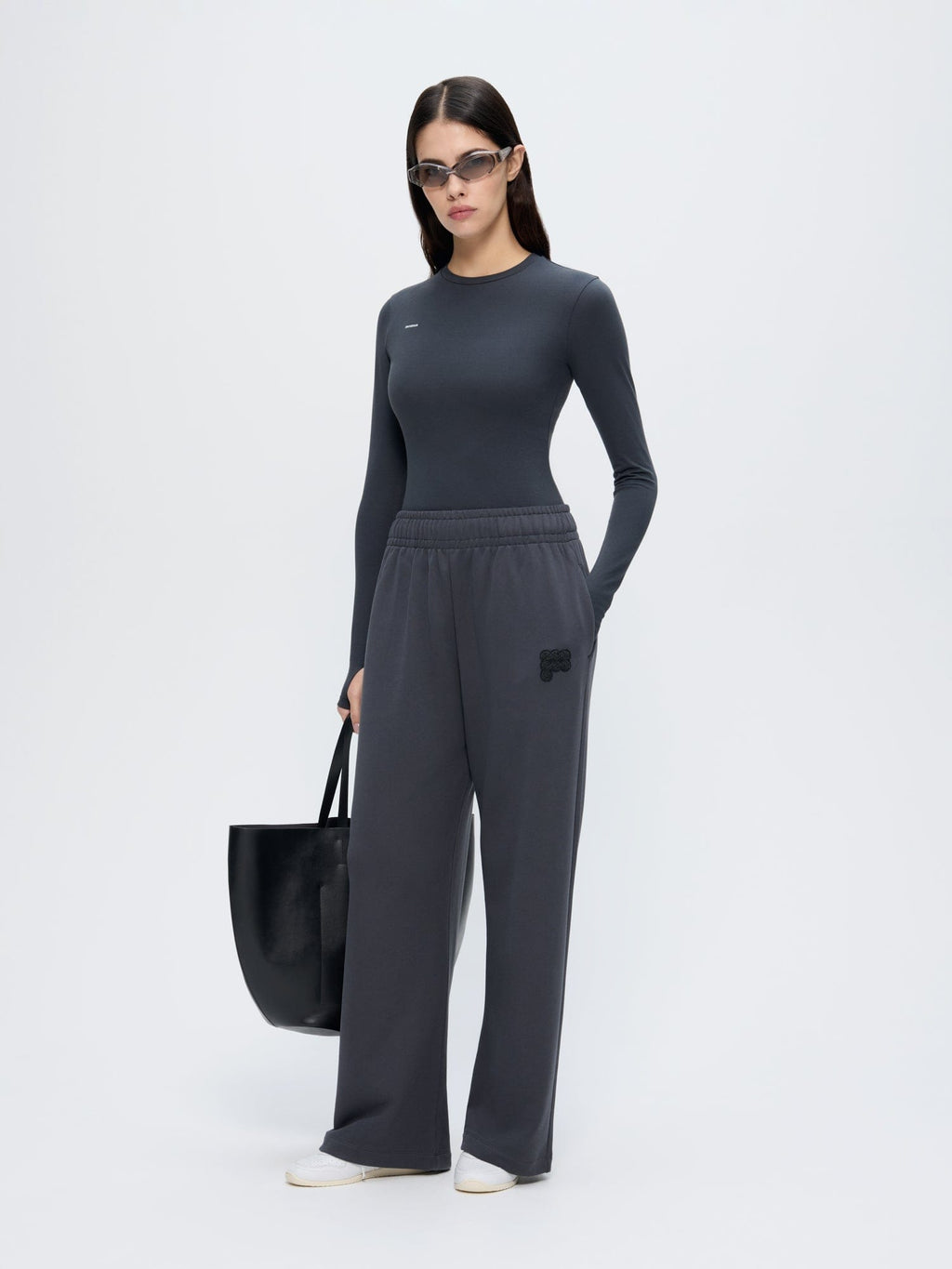 Womens Cotton-Stretch Long-Sleeved Top—Smoked Black