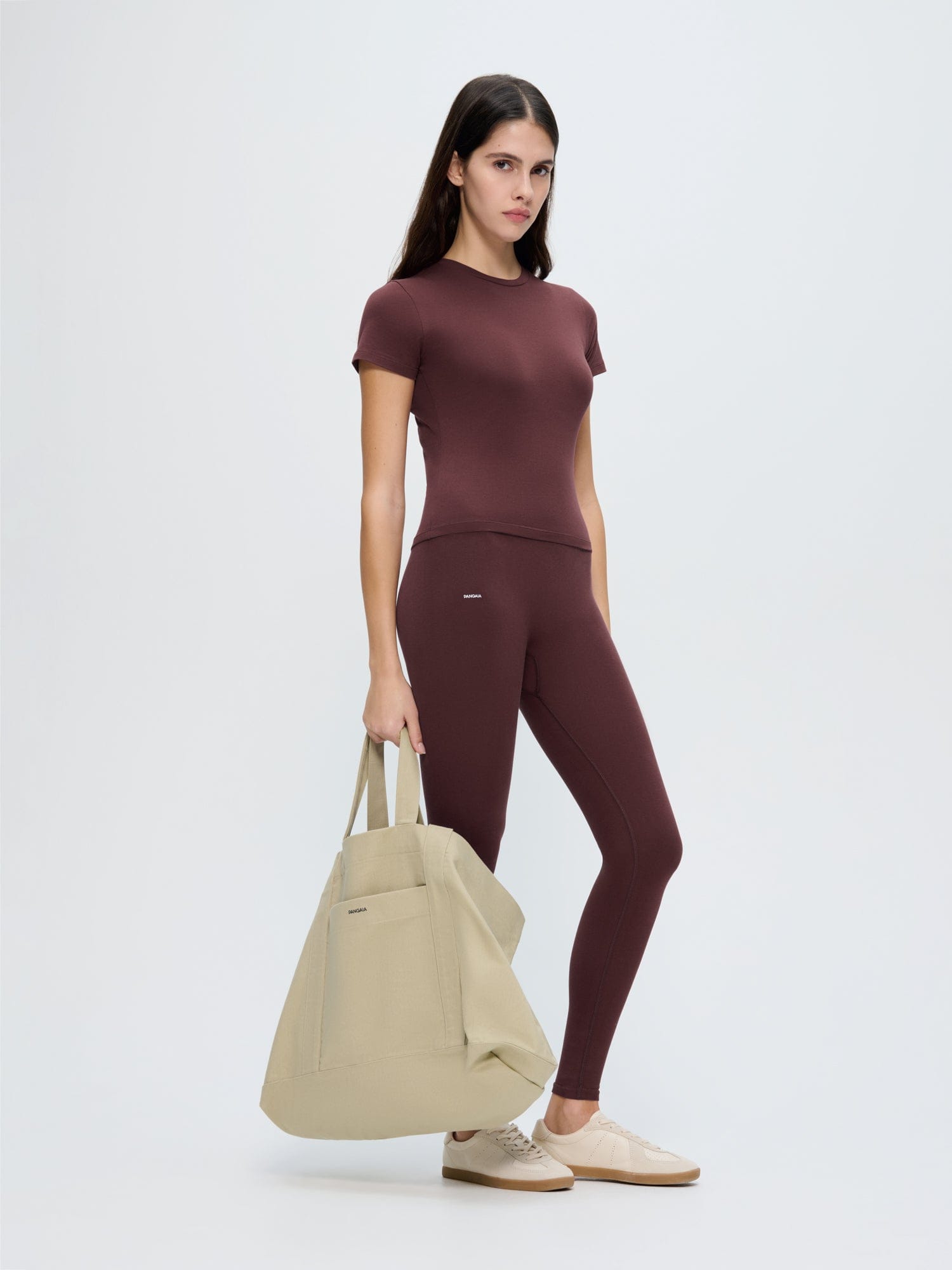 Womens Cotton-Stretch Slim T-Shirt—Chestnut Maroon