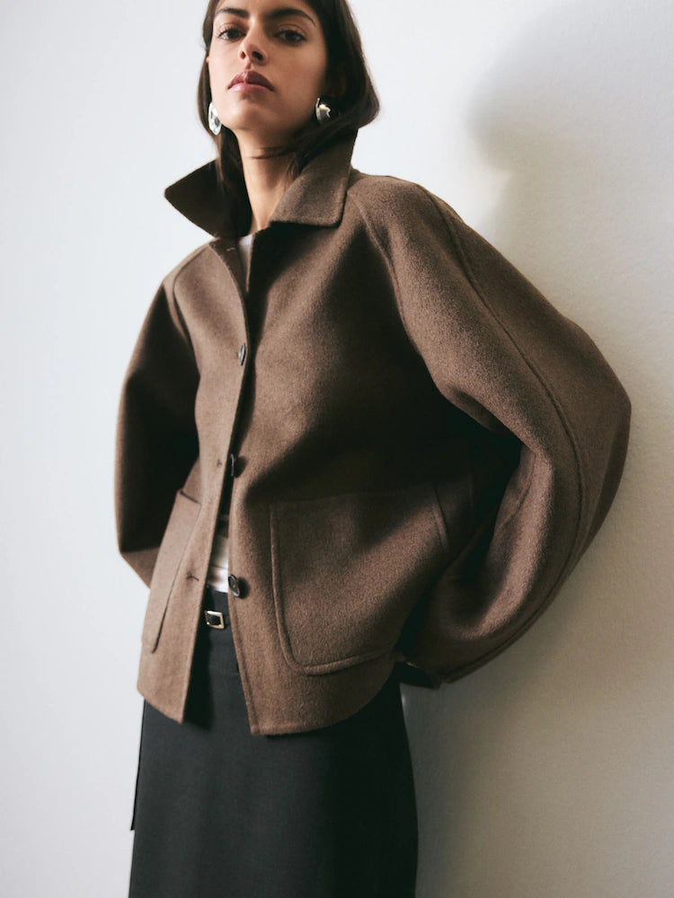 Chocolate Brown Wool Blend Short Coat