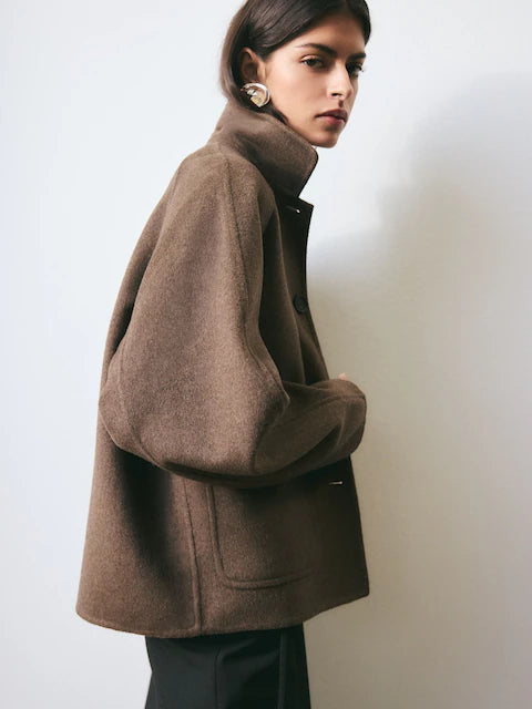 Chocolate Brown Wool Blend Short Coat