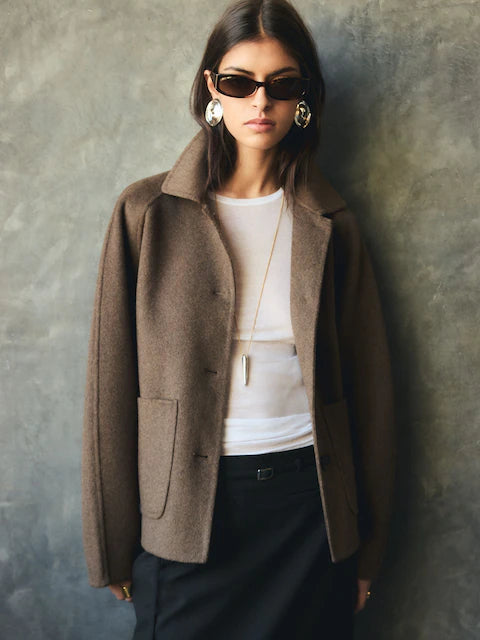 Chocolate Brown Wool Blend Short Coat
