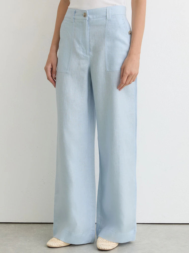 Reiss Dusty Blue Ashby Petite Linen Wide-Leg Trousers