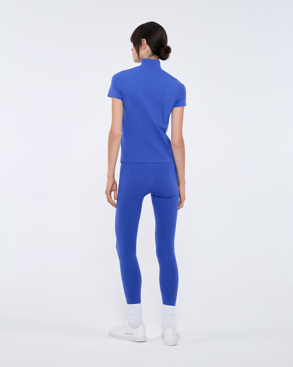 Womens 99% Bio-Based Zipped Short Sleeve Top—Gaia Blue