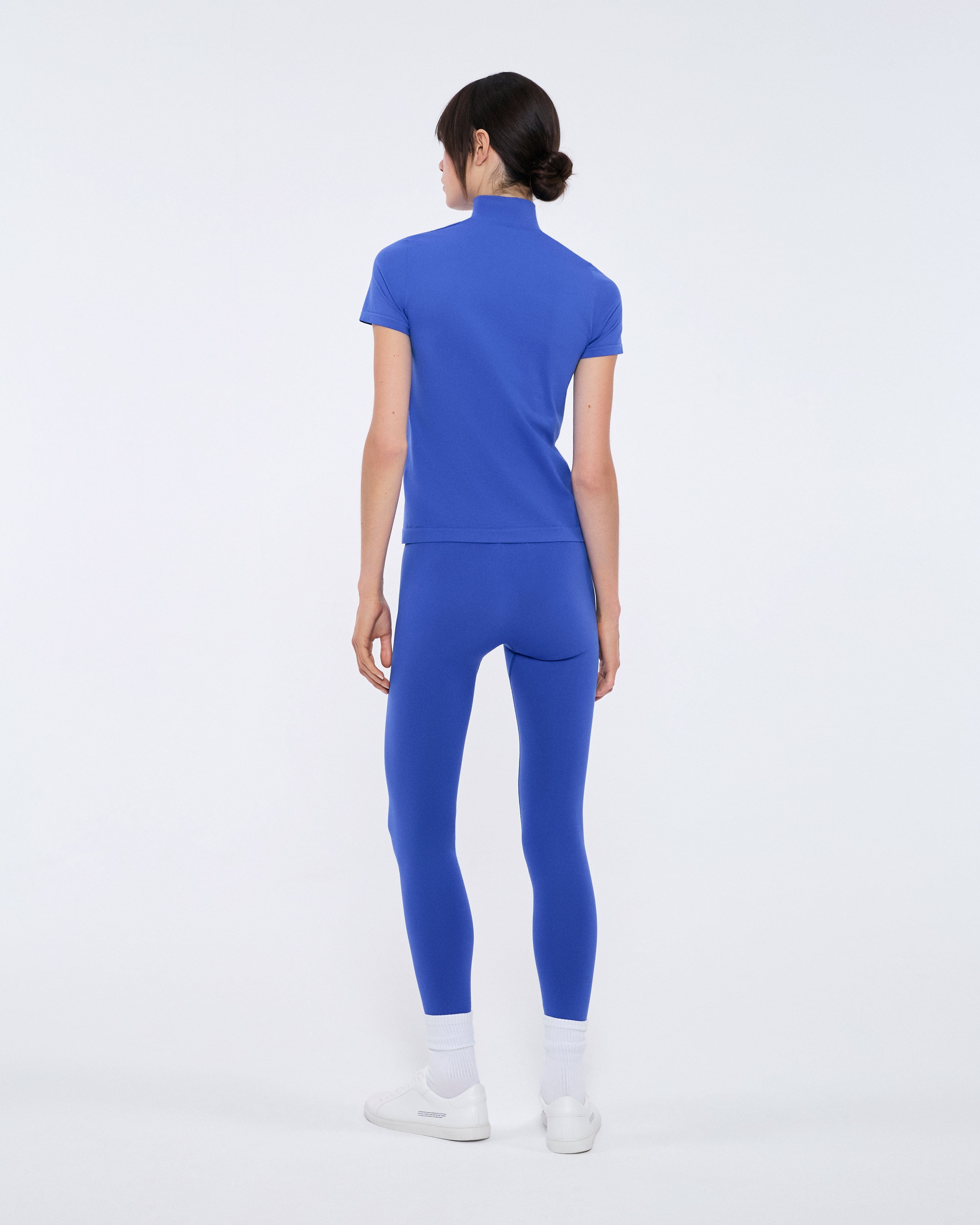 Womens 99% Bio-Based Zipped Short Sleeve Top—Gaia Blue