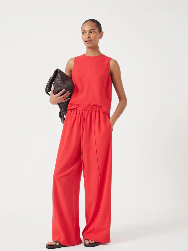 Hush Red Linen Blend Petunia Wide Leg Trousers