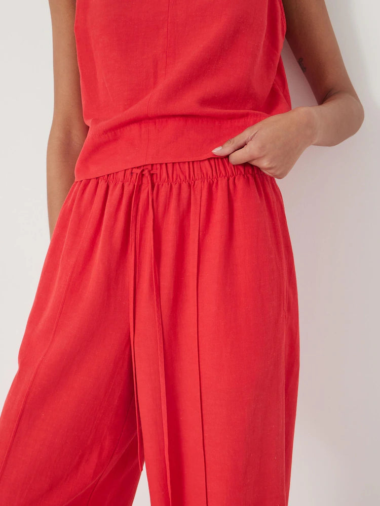 Hush Red Linen Blend Petunia Wide Leg Trousers