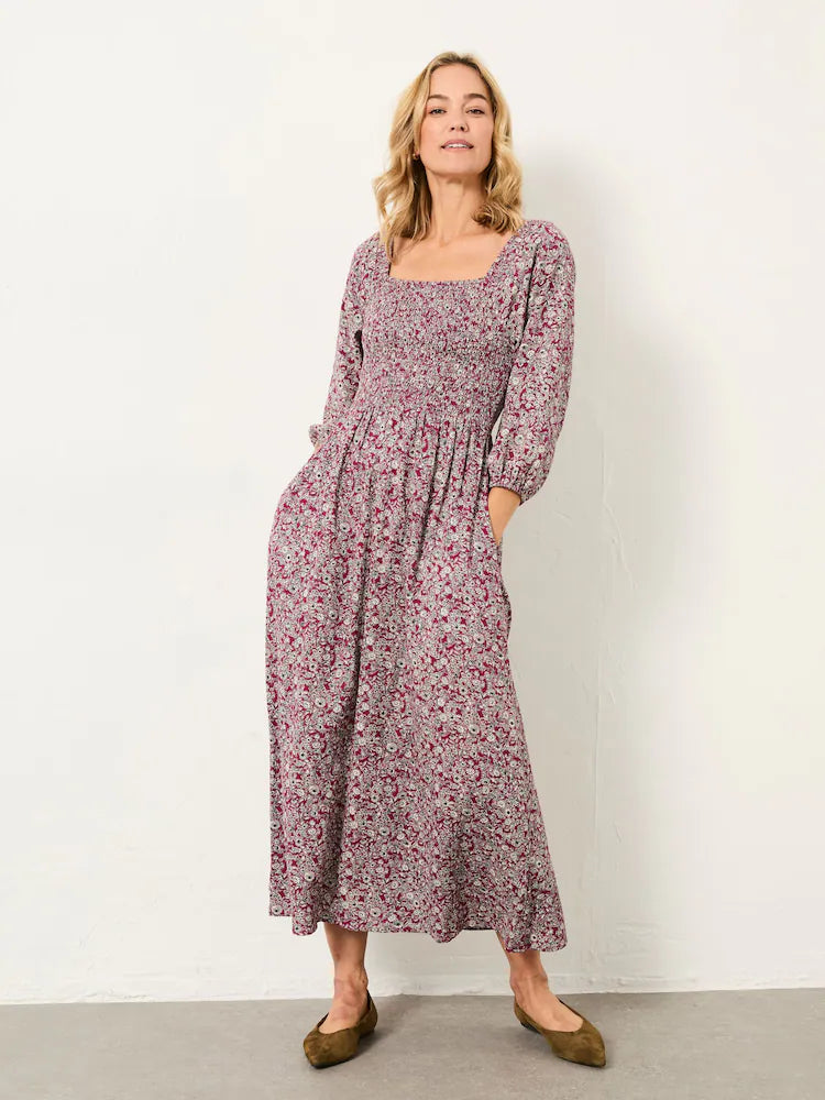 FatFace Adele Plum Purple 2 Tone Floral Midi Dress