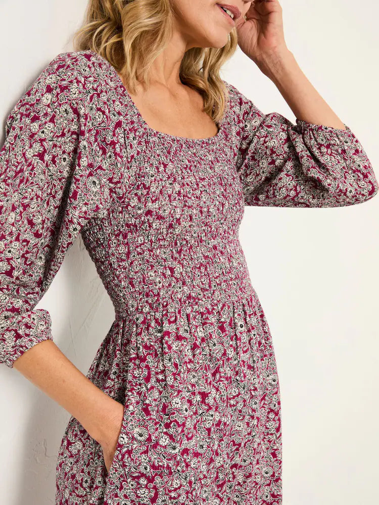 FatFace Adele Plum Purple 2 Tone Floral Midi Dress