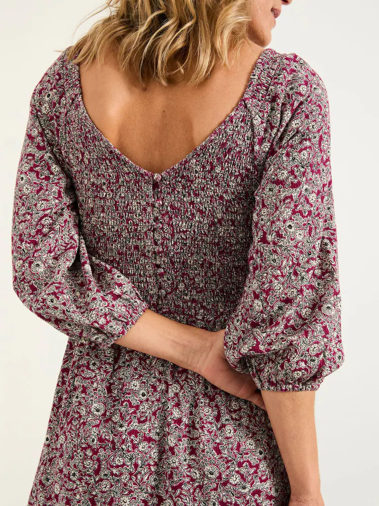 FatFace Adele Plum Purple 2 Tone Floral Midi Dress