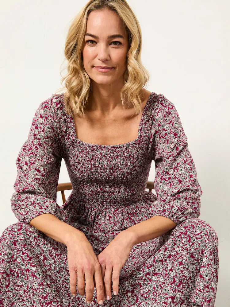FatFace Adele Plum Purple 2 Tone Floral Midi Dress