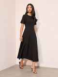 Friends Like These Black Seam Detail Godet Midi Dress