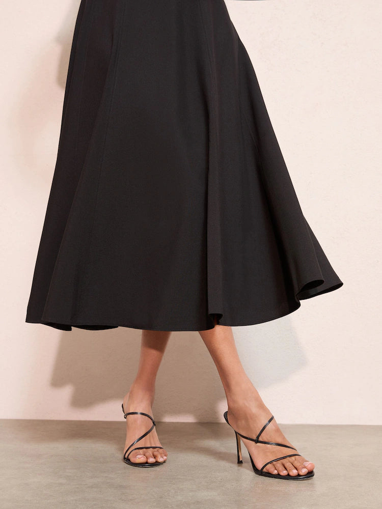 Friends Like These Black Seam Detail Godet Midi Dress
