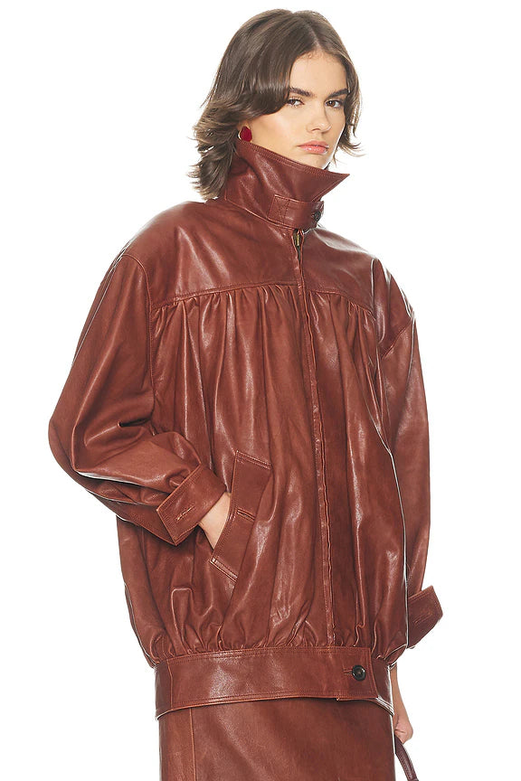 The Shirred Oversized Leather Jacket