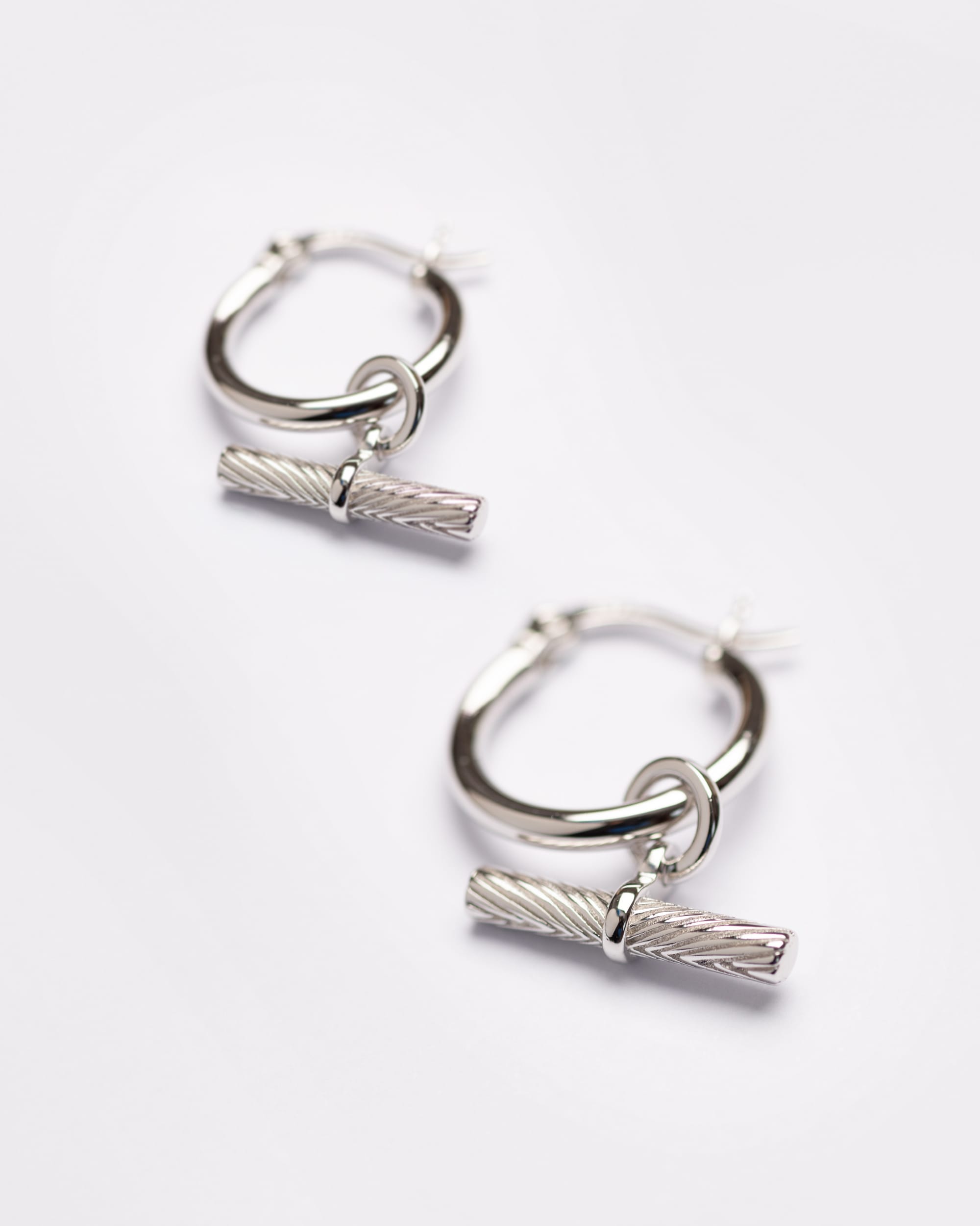 Signature White Gold T-Bar Hoop Earings