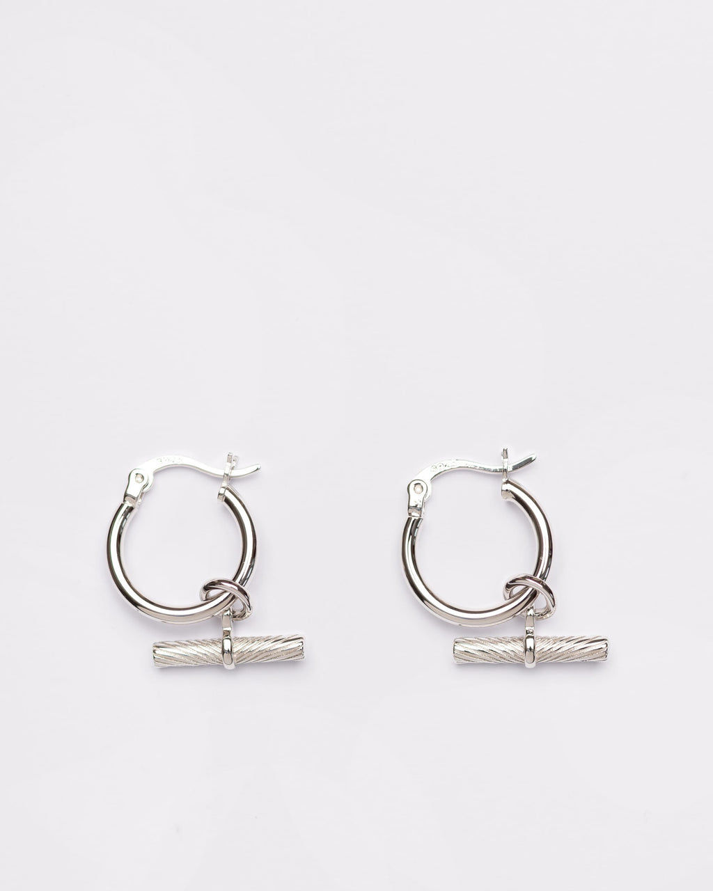 Signature White Gold T-Bar Hoop Earings