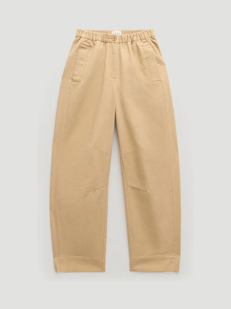 Hush Stone Brown Jack Barrel Leg Pull On Cotton Trousers