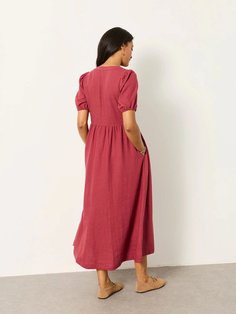 FatFace Remi Rust Brown Linen Dress